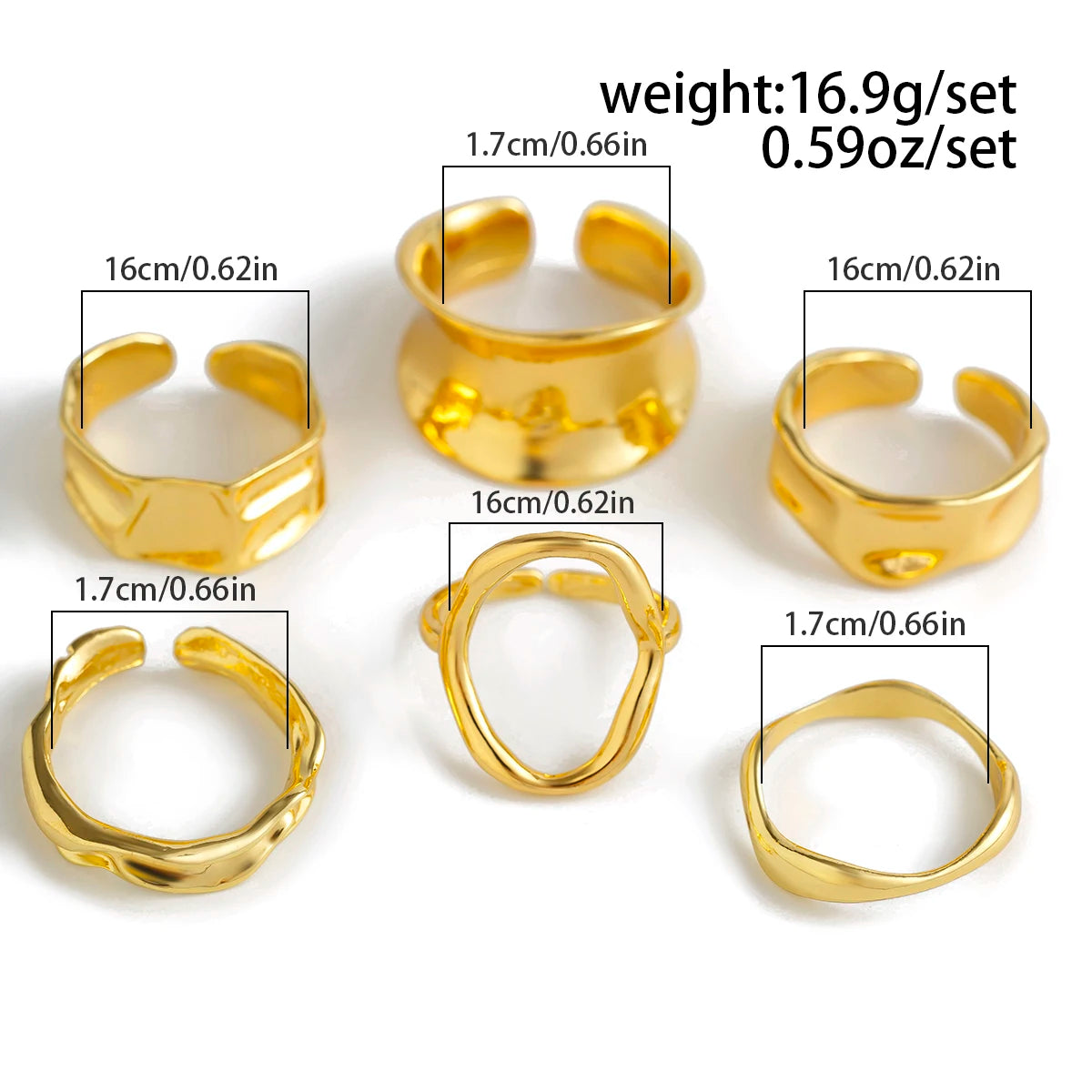 6Pcs Punk Hollow Metal Cuff Rings Vintage Adjustable Women Jewelry Set