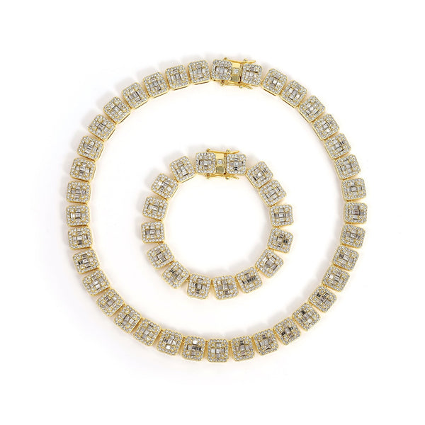 Fashion Square Rock Sugar Chain Necklace Bracelet Hip-Hop Jewelry Accessories Set