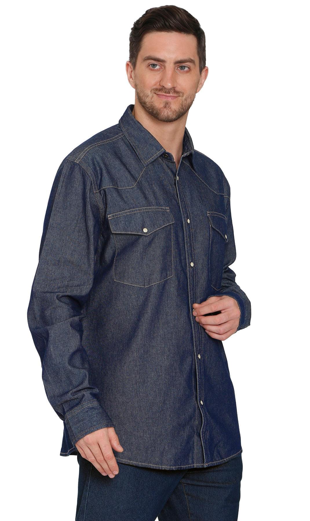 Men’s Western Snap Front Denim Twill Shirt with Chest Pockets Style
