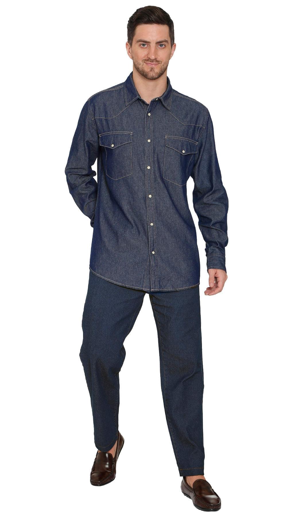 Men’s Western Snap Front Denim Twill Shirt with Chest Pockets Style