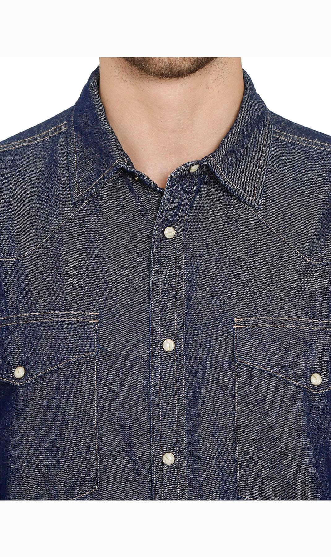 Men’s Western Snap Front Denim Twill Shirt with Chest Pockets Style