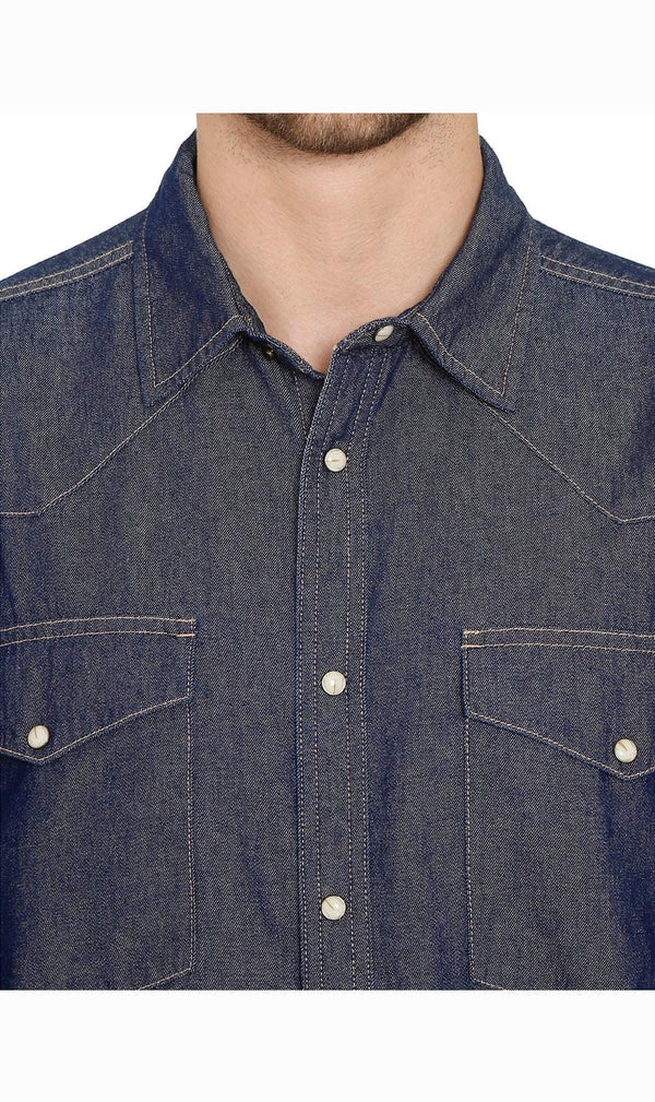 Men’s Western Snap Front Denim Twill Shirt with Chest Pockets Style