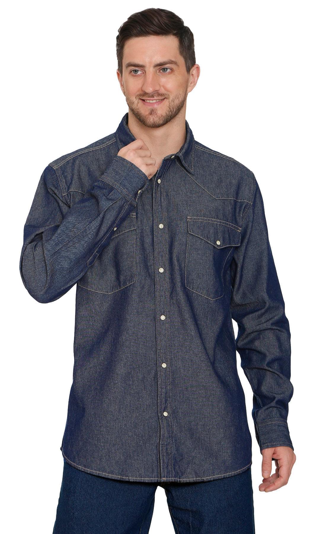 Men’s Western Snap Front Denim Twill Shirt with Chest Pockets Style