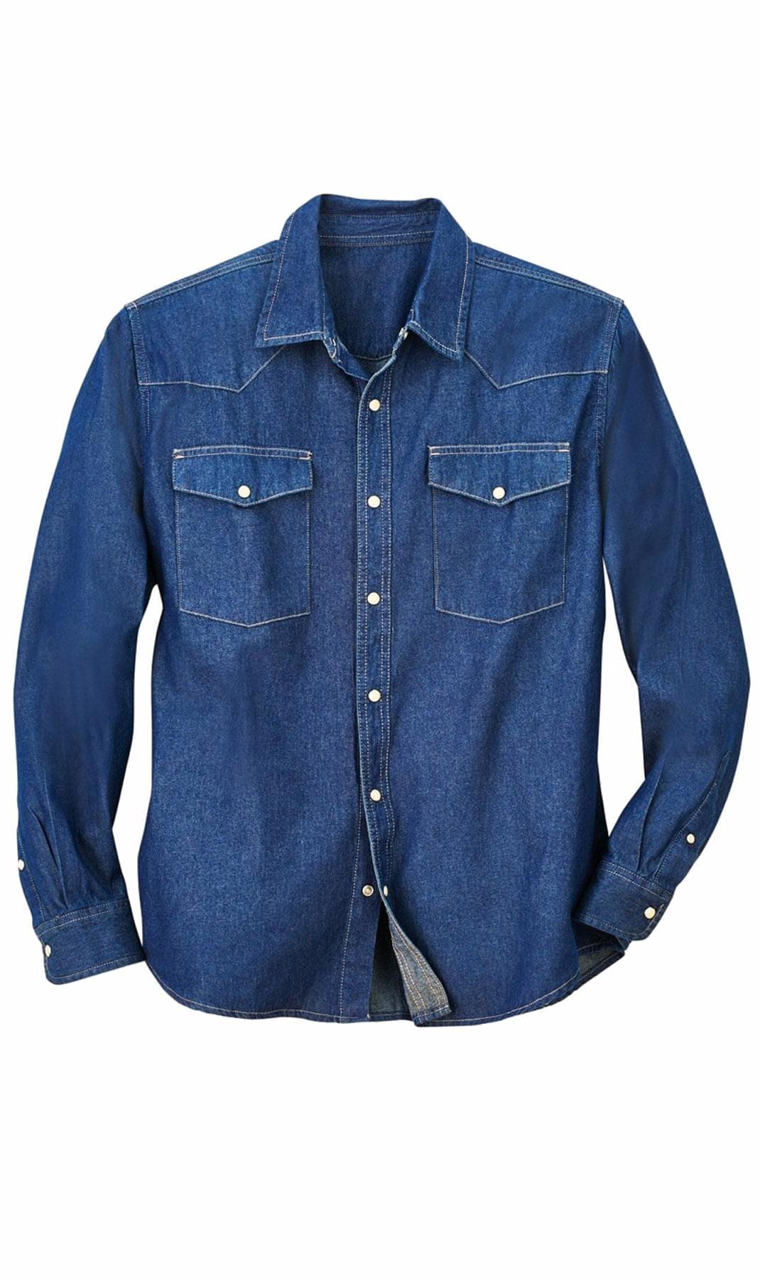 Men’s Western Snap Front Denim Twill Shirt with Chest Pockets Style