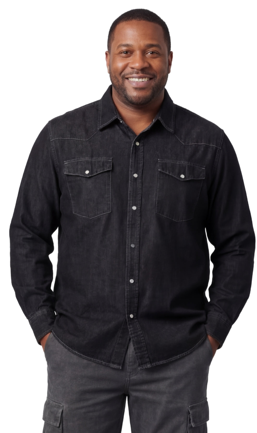 Men’s Western Snap Front Denim Twill Shirt with Chest Pockets Style