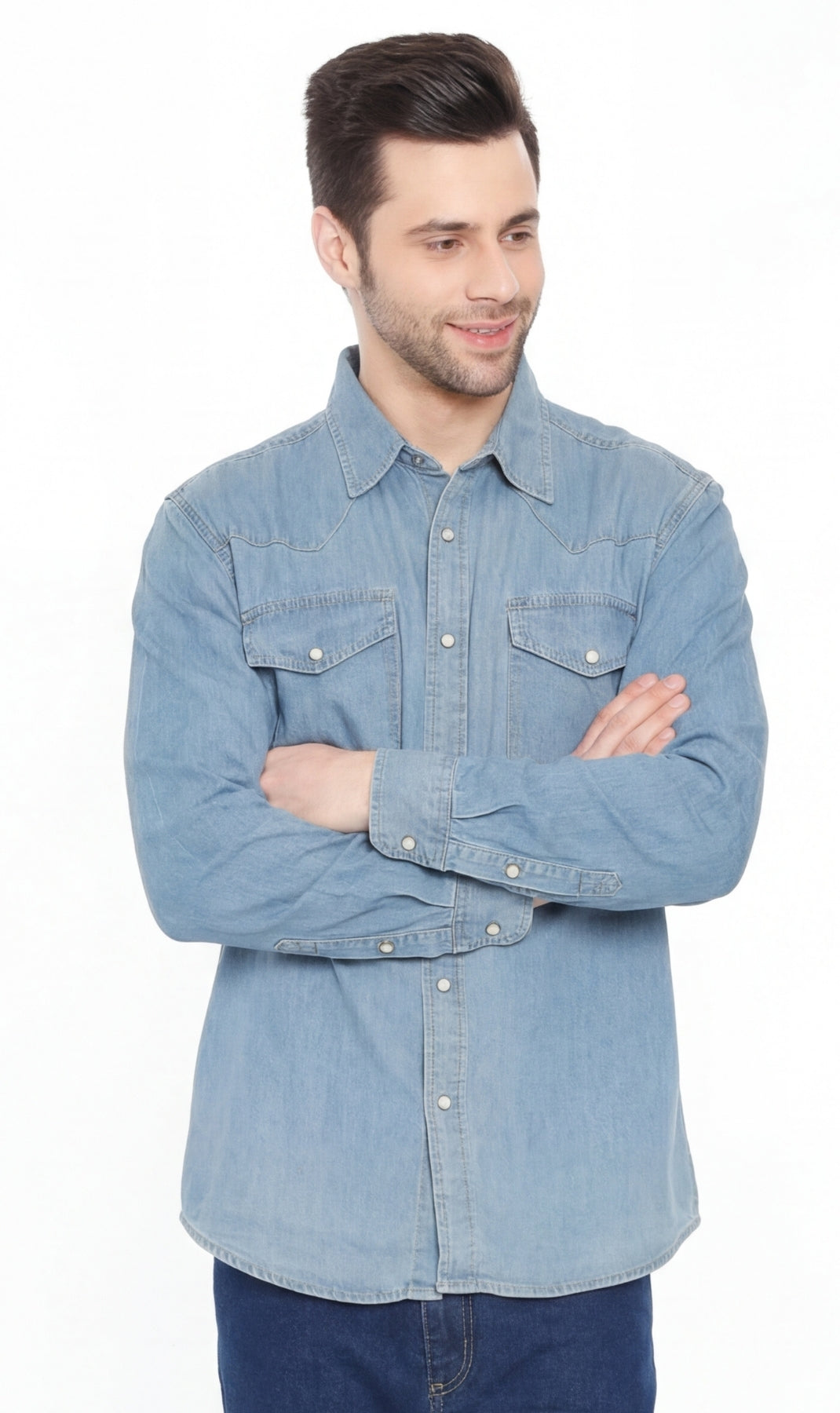Men’s Western Snap Front Denim Twill Shirt with Chest Pockets Style