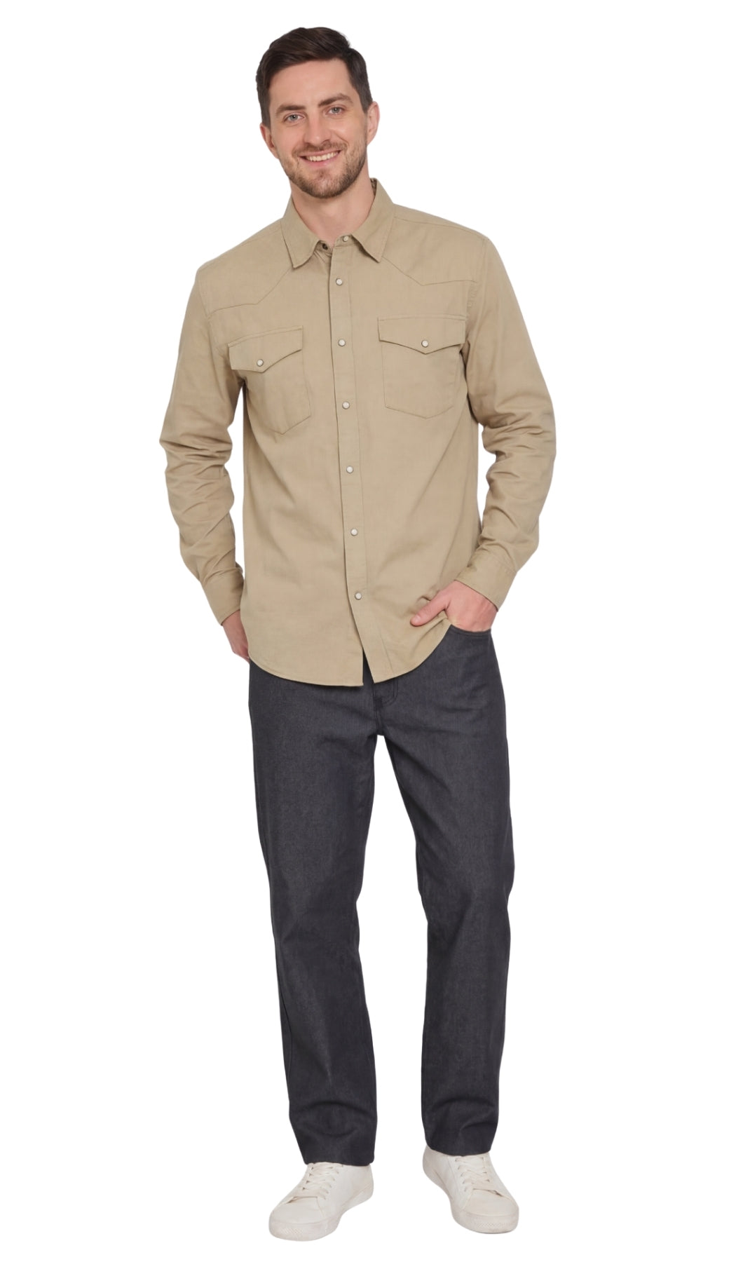 Men’s Western Snap Front Denim Twill Shirt with Chest Pockets Style