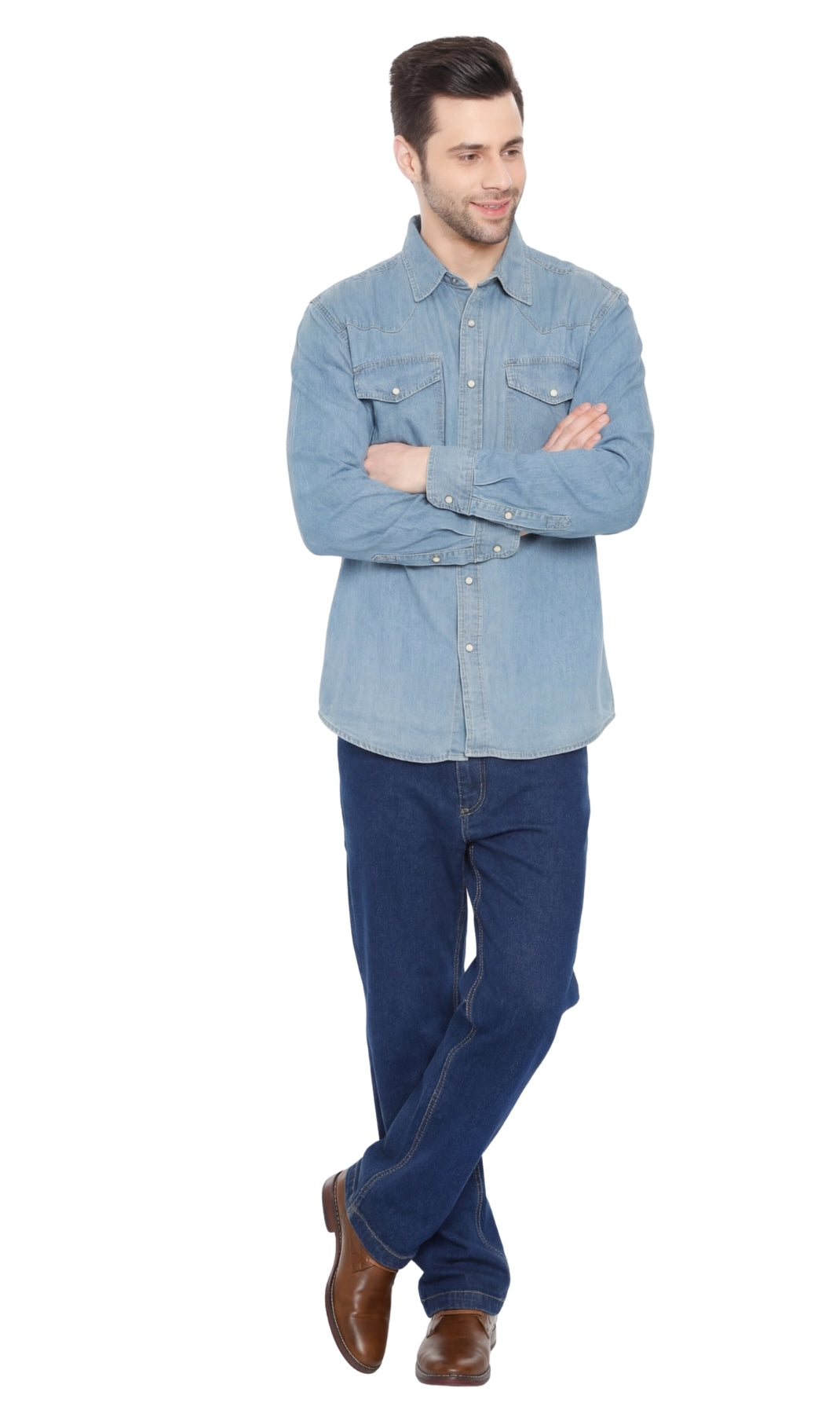 Men’s Western Snap Front Denim Twill Shirt with Chest Pockets Style