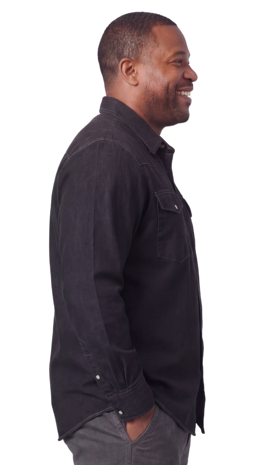 Men’s Western Snap Front Denim Twill Shirt with Chest Pockets Style
