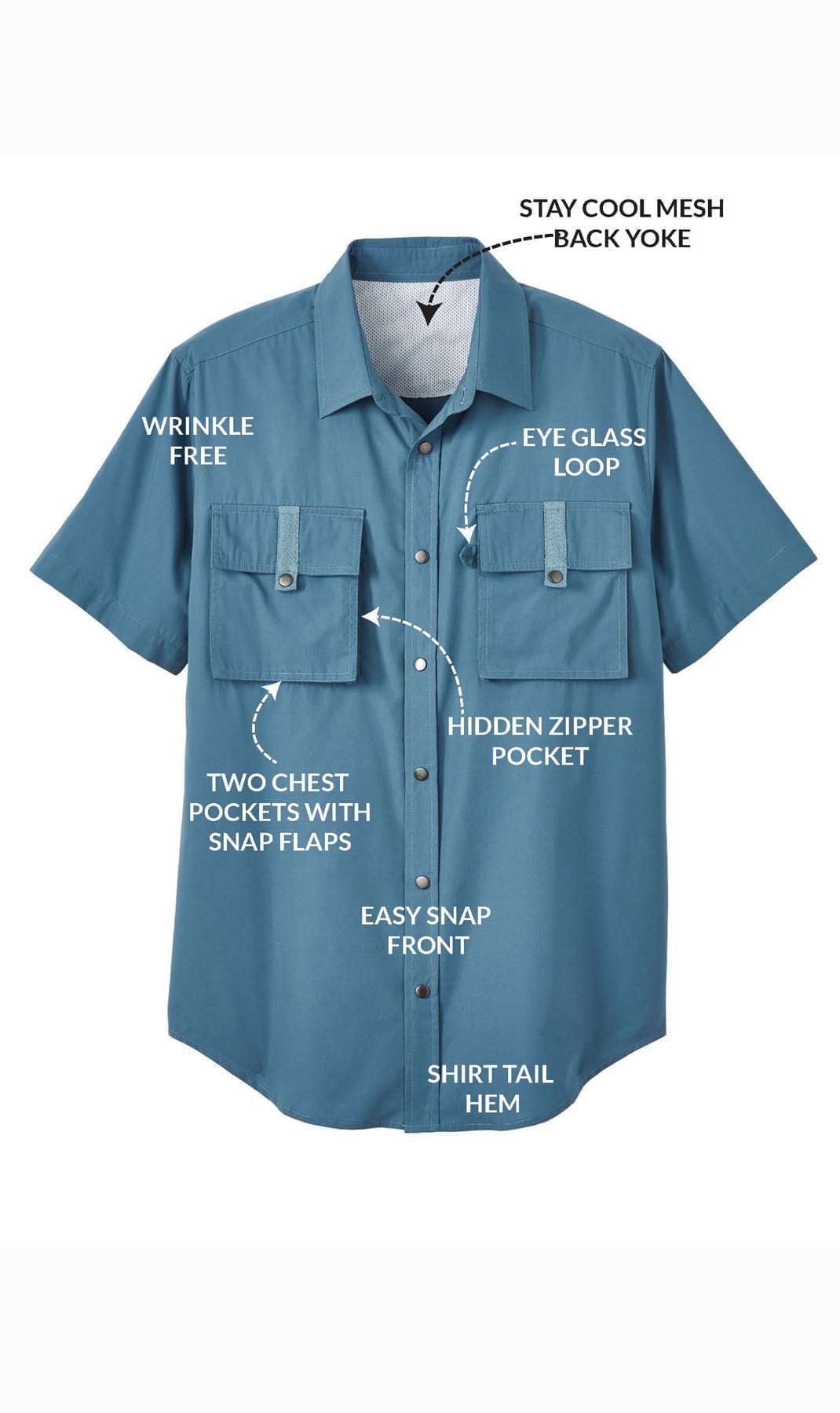 Men’s Easy Snap Explorer Shirt with Multi-Pockets and Cool Mesh Back