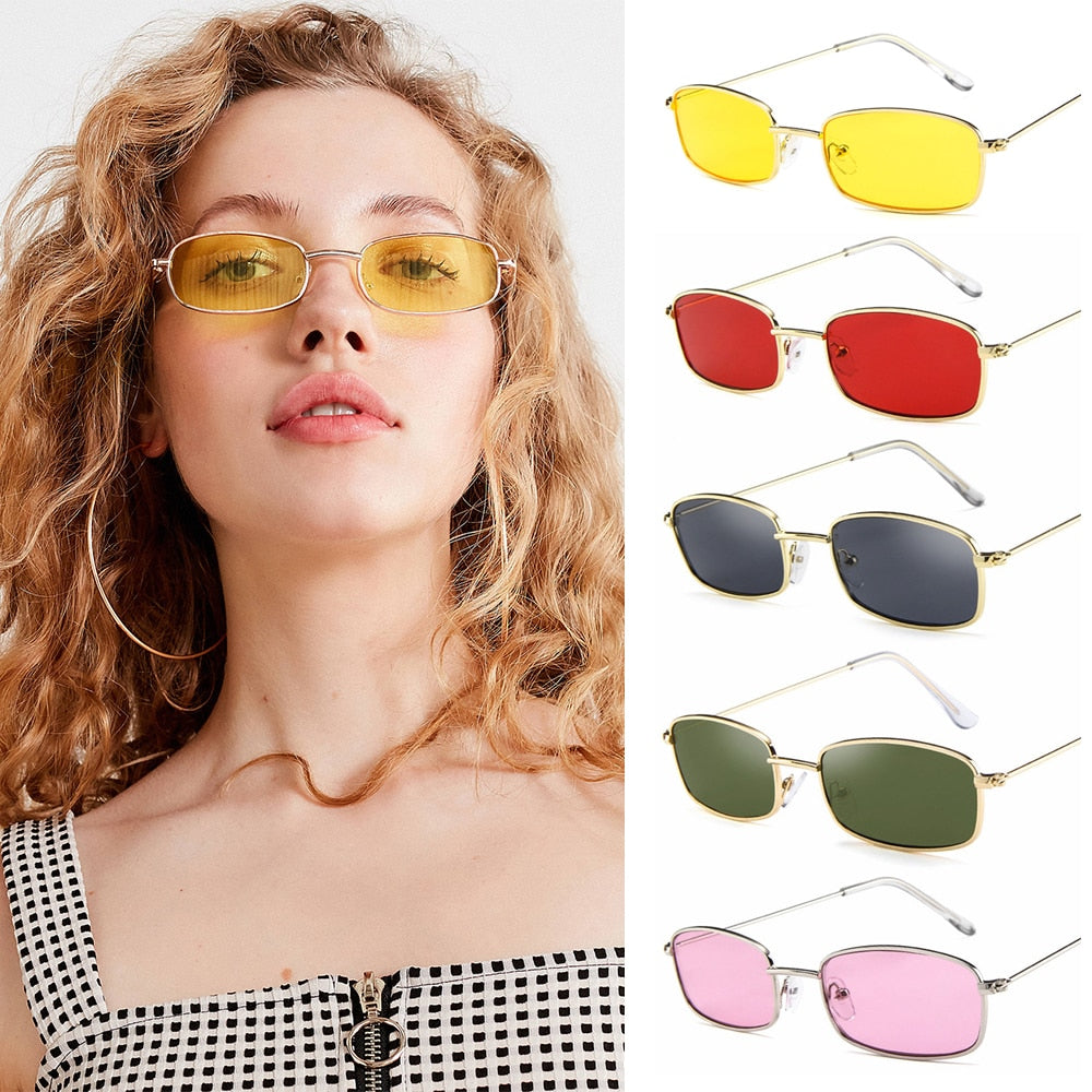 Retro Rectangle UV400 Sunglasses Candy Color Metal Frame Summer Driving Eyewear