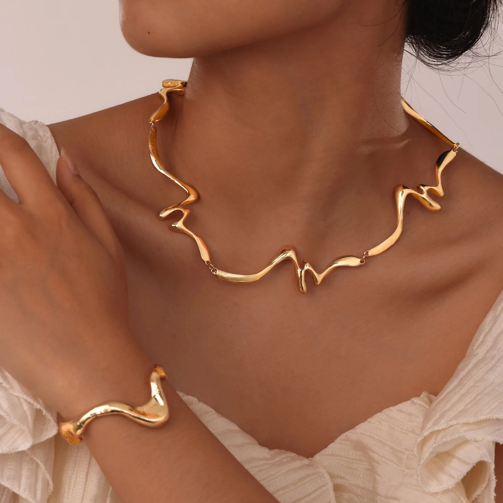 Punk Wave Open Cuff Bangles Adjustable Irregular Women Bracelet Jewelry Accessories