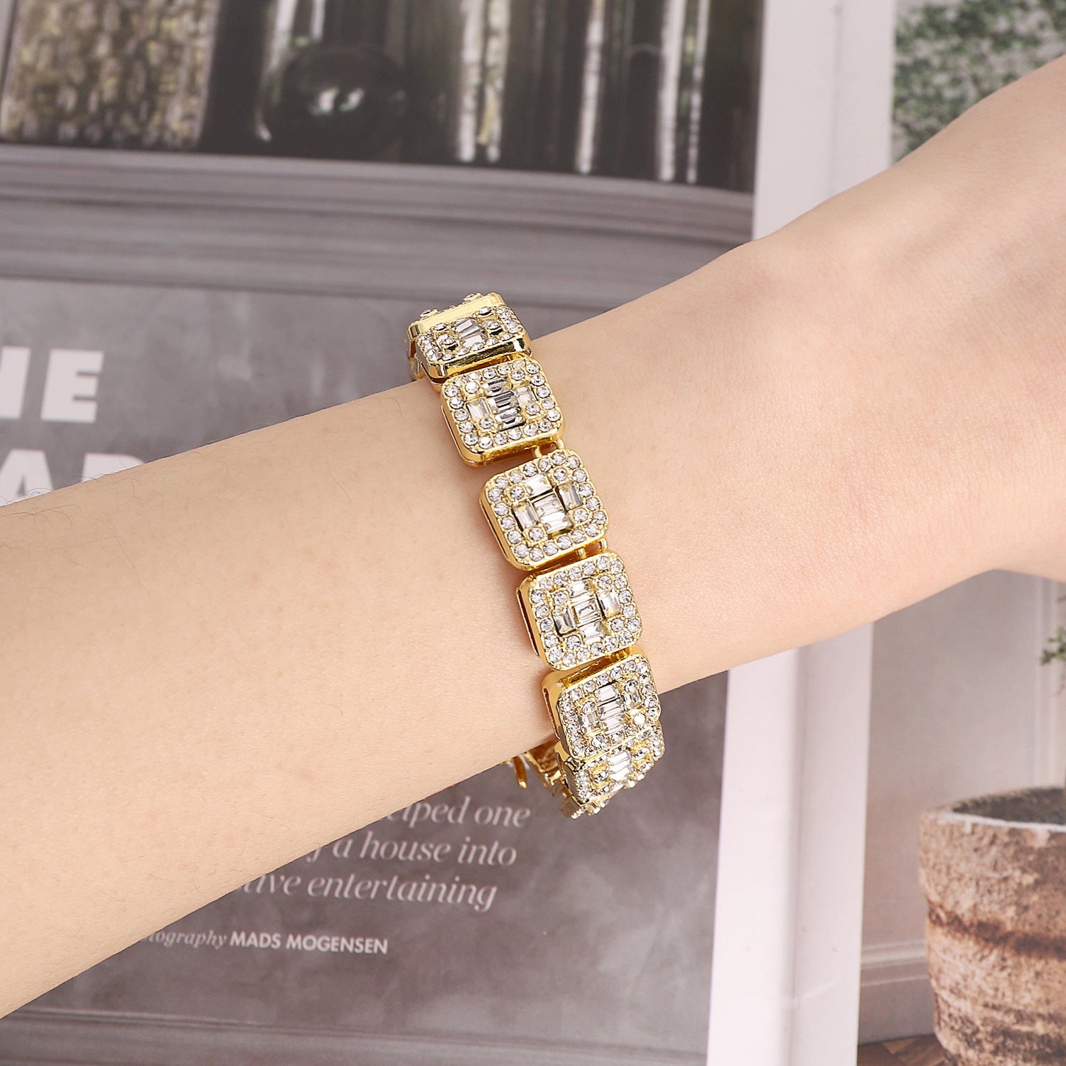Fashion Square Rock Sugar Chain Necklace Bracelet Hip-Hop Jewelry Accessories Set