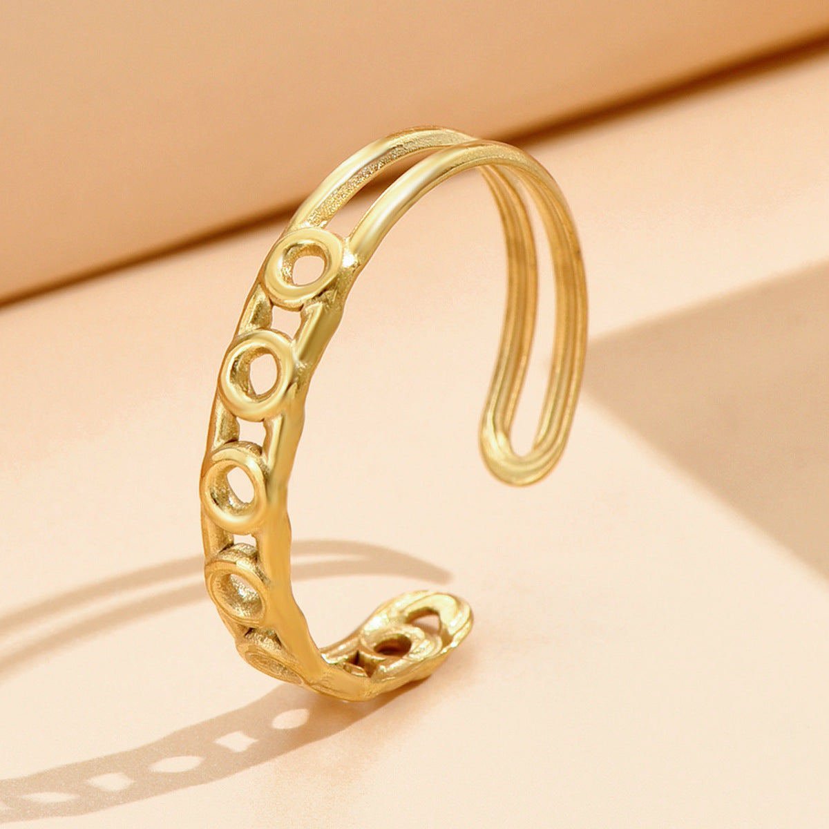 Vintage Hollow Geometric Stainless Steel Ring For Women