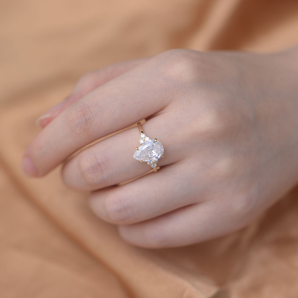 S925 Silver Pear Shape Moissanite Engagement Ring Women Fine Jewelry Gift