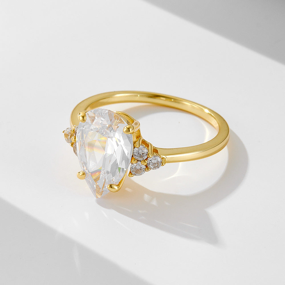 S925 Silver Pear Shape Moissanite Engagement Ring Women Fine Jewelry Gift