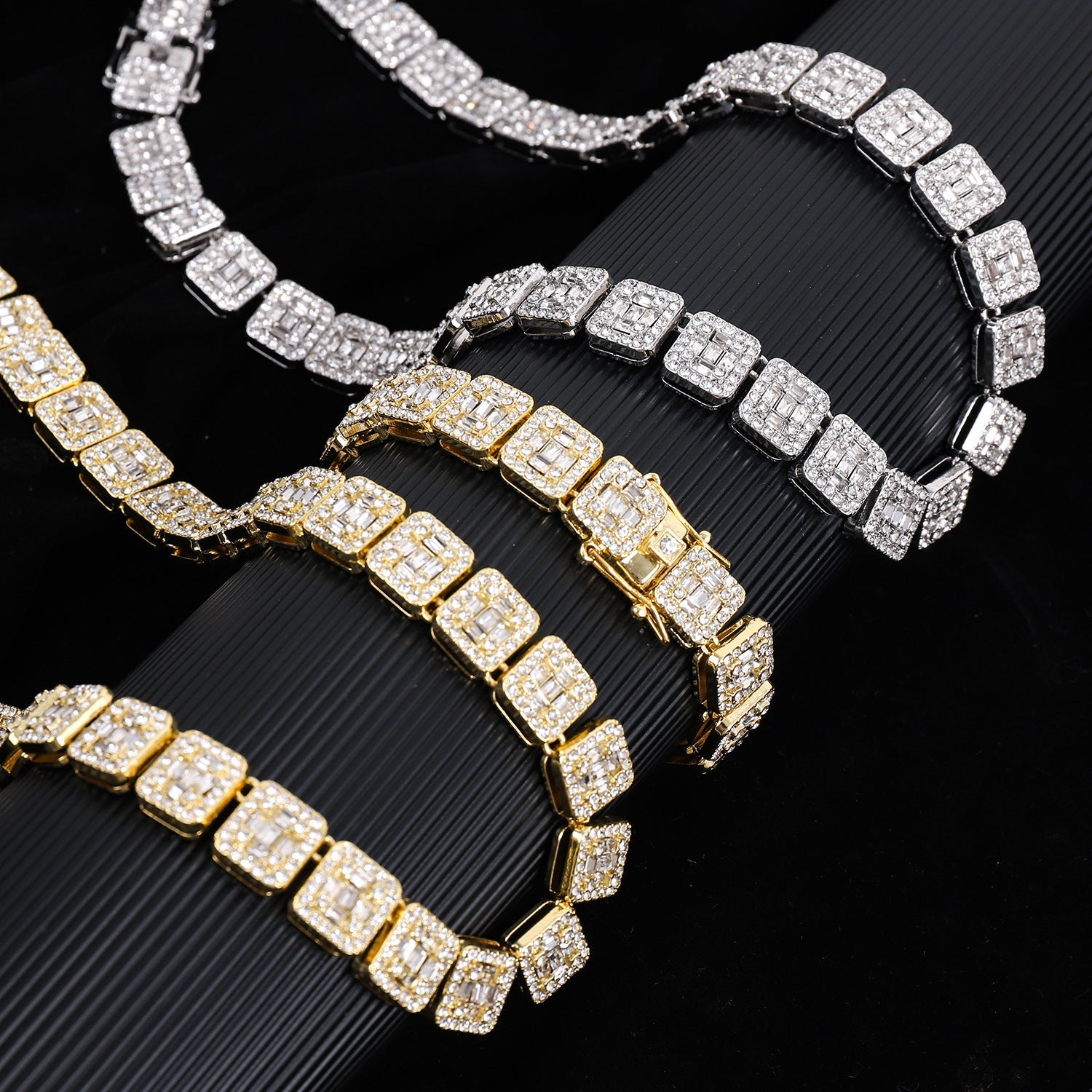 Fashion Square Rock Sugar Chain Necklace Bracelet Hip-Hop Jewelry Accessories Set