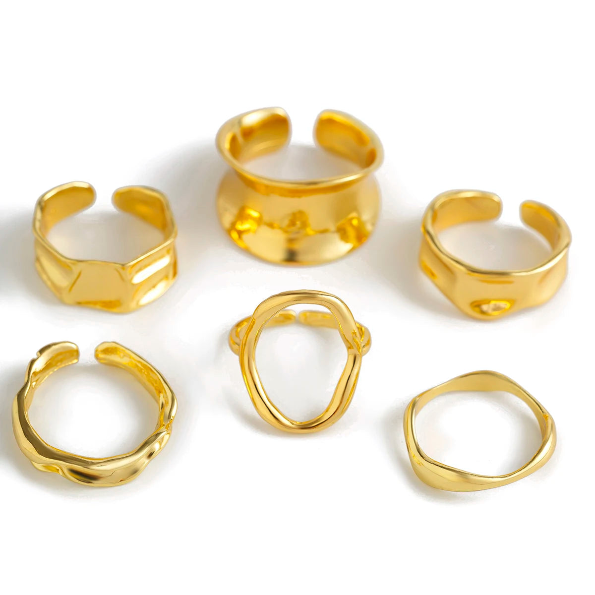 6Pcs Punk Hollow Metal Cuff Rings Vintage Adjustable Women Jewelry Set