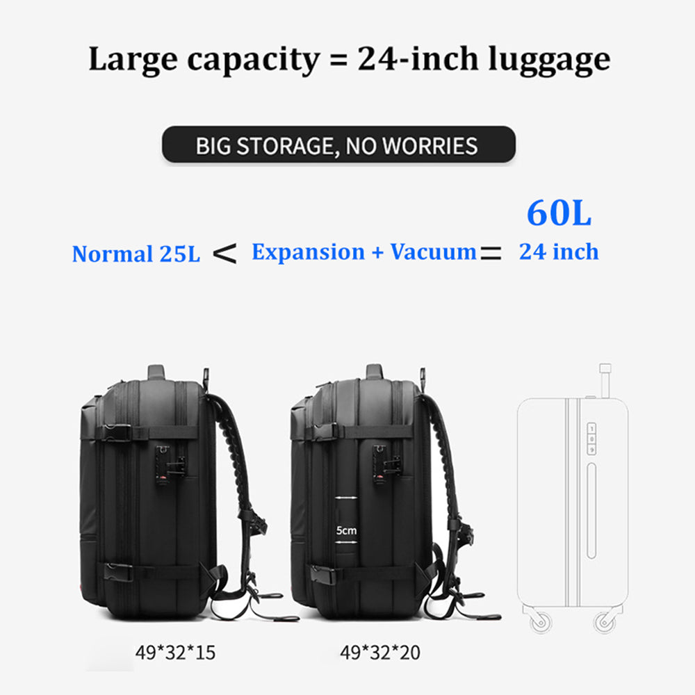 Expandable Waterproof Business Laptop Backpack with Vacuum Compression Travel Storage