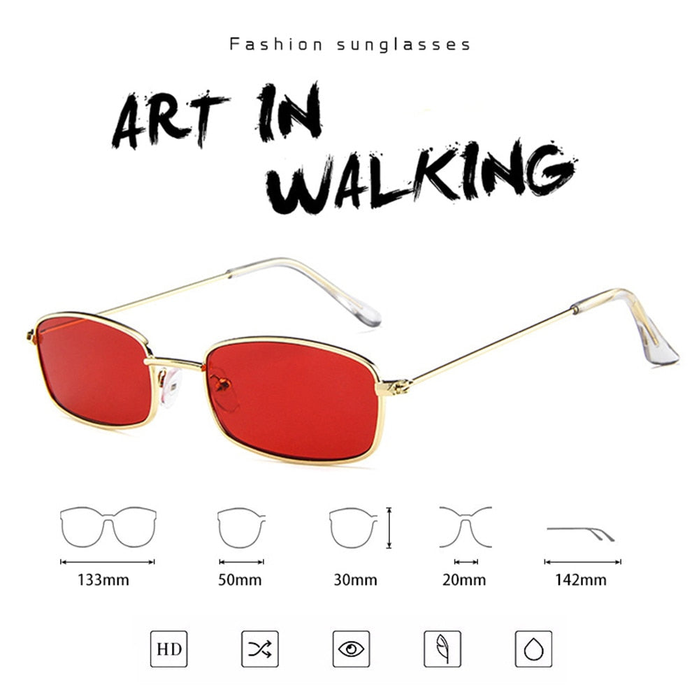 Retro Rectangle UV400 Sunglasses Candy Color Metal Frame Summer Driving Eyewear
