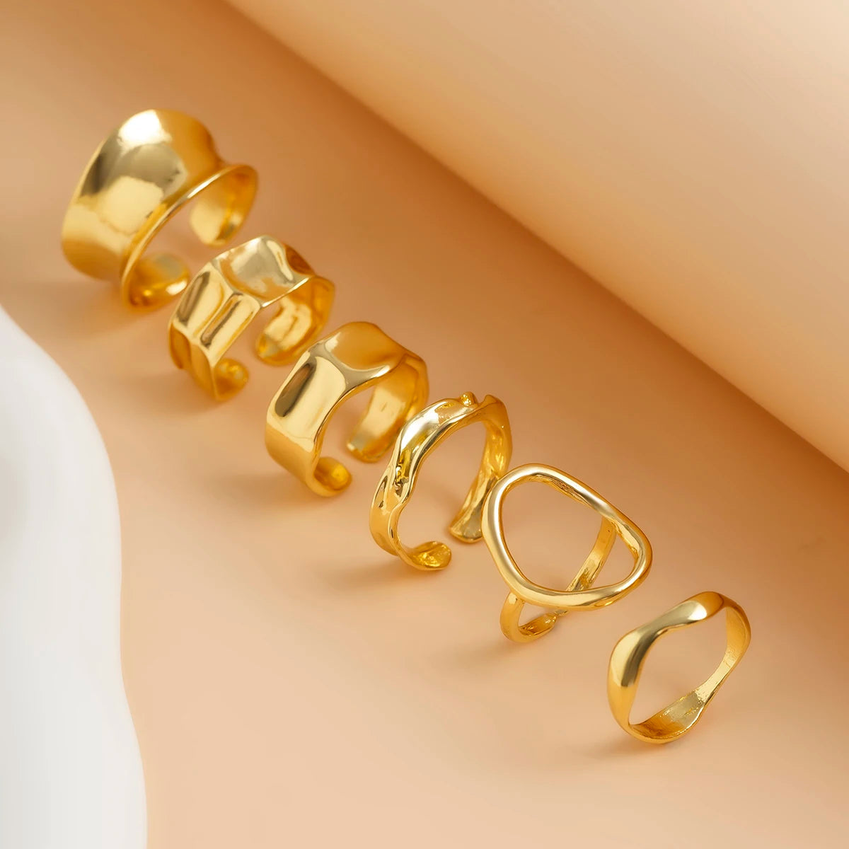 6Pcs Punk Hollow Metal Cuff Rings Vintage Adjustable Women Jewelry Set