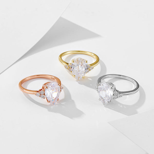 S925 Silver Pear Shape Moissanite Engagement Ring Women Fine Jewelry Gift