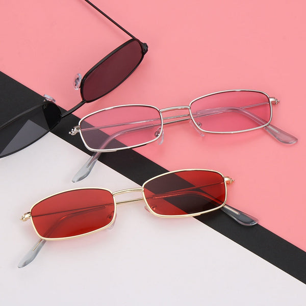 Retro Rectangle UV400 Sunglasses Candy Color Metal Frame Summer Driving Eyewear