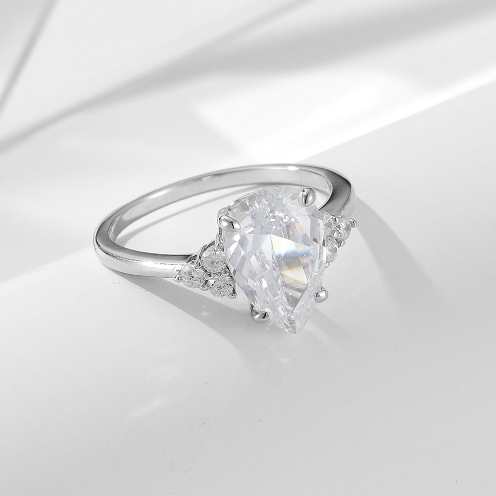 S925 Silver Pear Shape Moissanite Engagement Ring Women Fine Jewelry Gift
