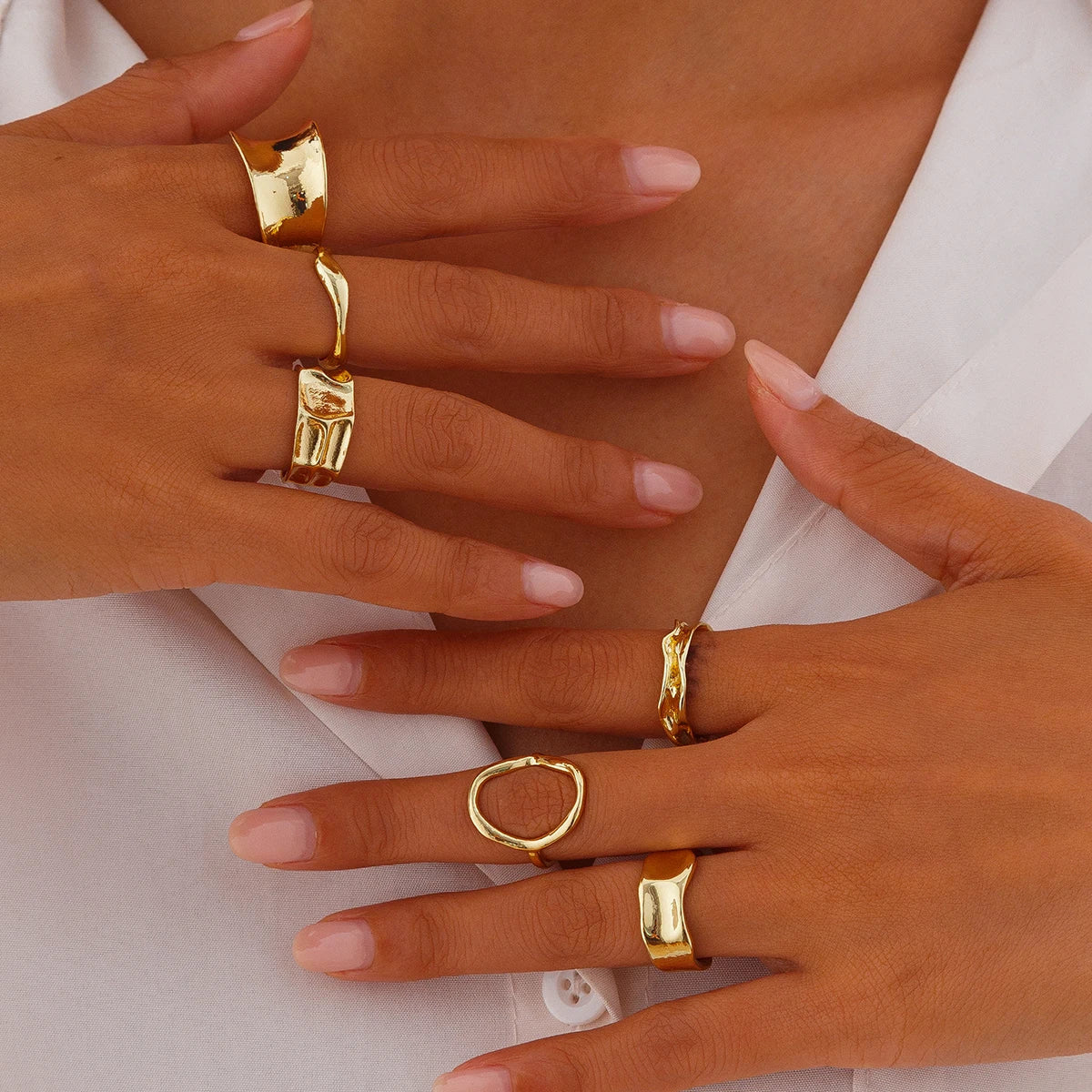 6Pcs Punk Hollow Metal Cuff Rings Vintage Adjustable Women Jewelry Set