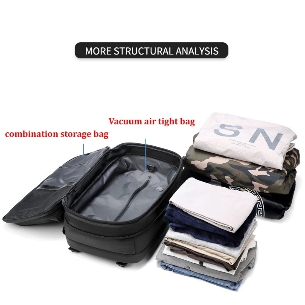 Expandable Waterproof Business Laptop Backpack with Vacuum Compression Travel Storage