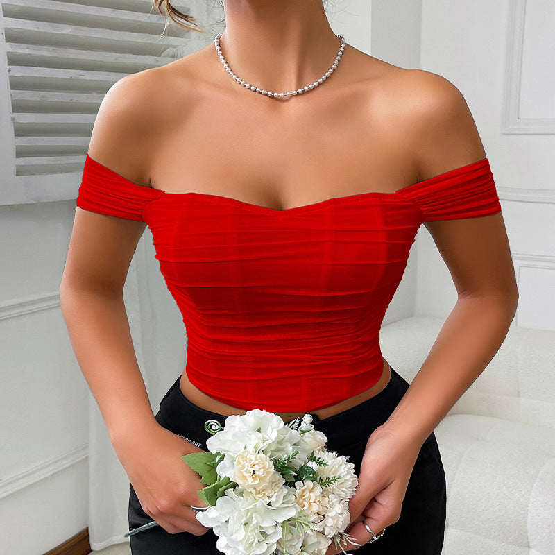 Women's Fishbone Corset Strapless Camisole One Shoulder Short Sleeve Fashion Top