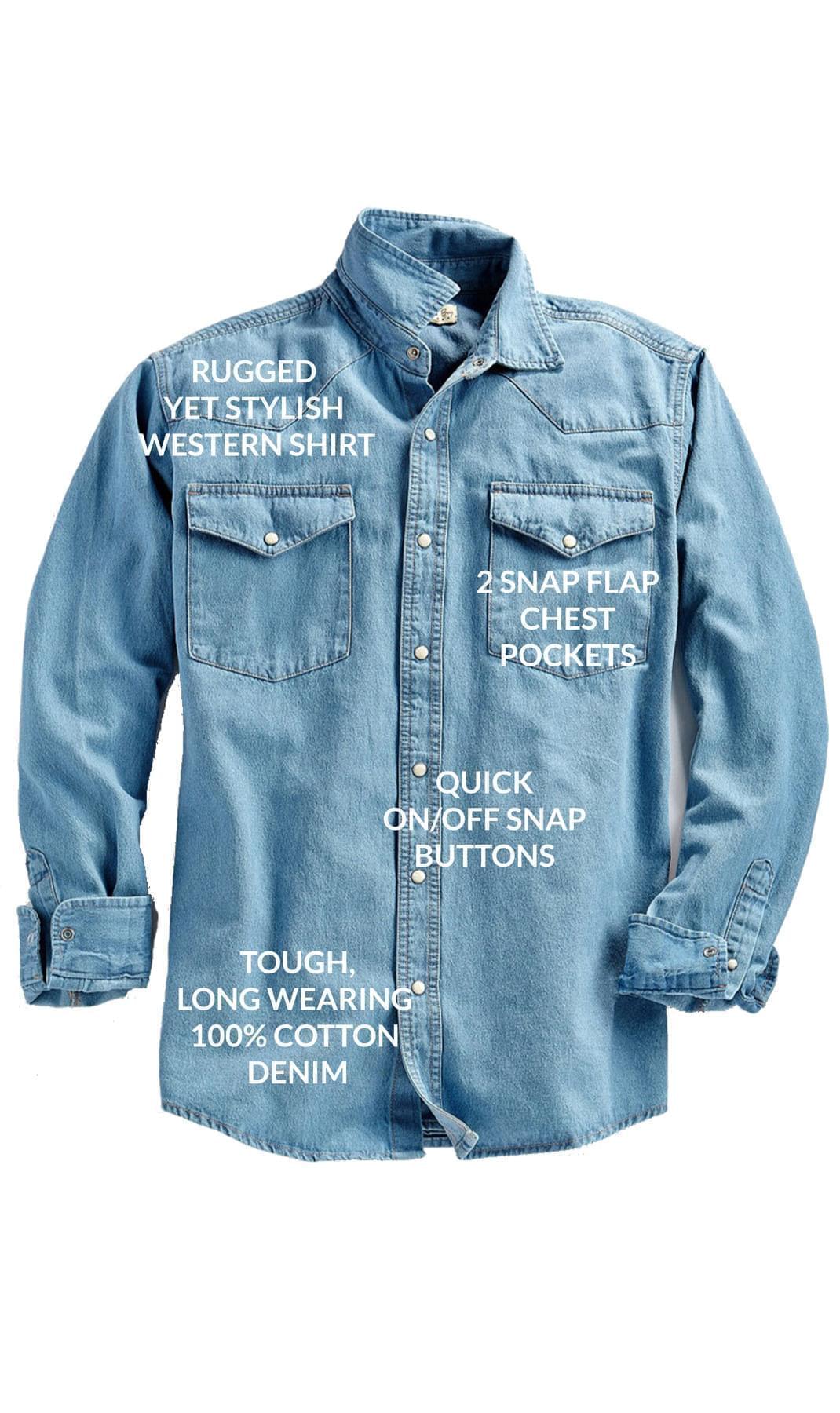 Men’s Western Snap Front Denim Twill Shirt with Chest Pockets Style