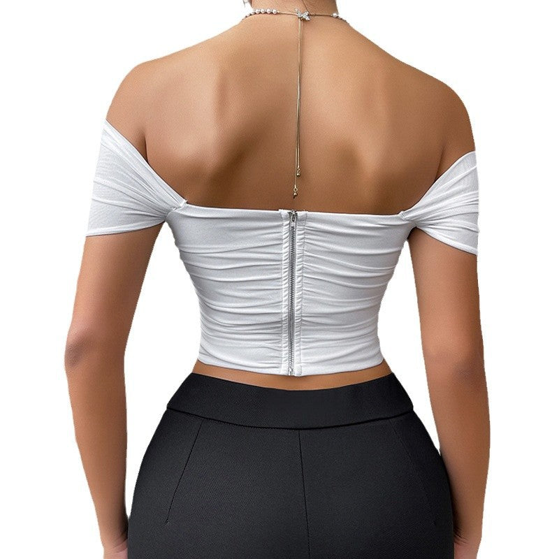 Women's Fishbone Corset Strapless Camisole One Shoulder Short Sleeve Fashion Top