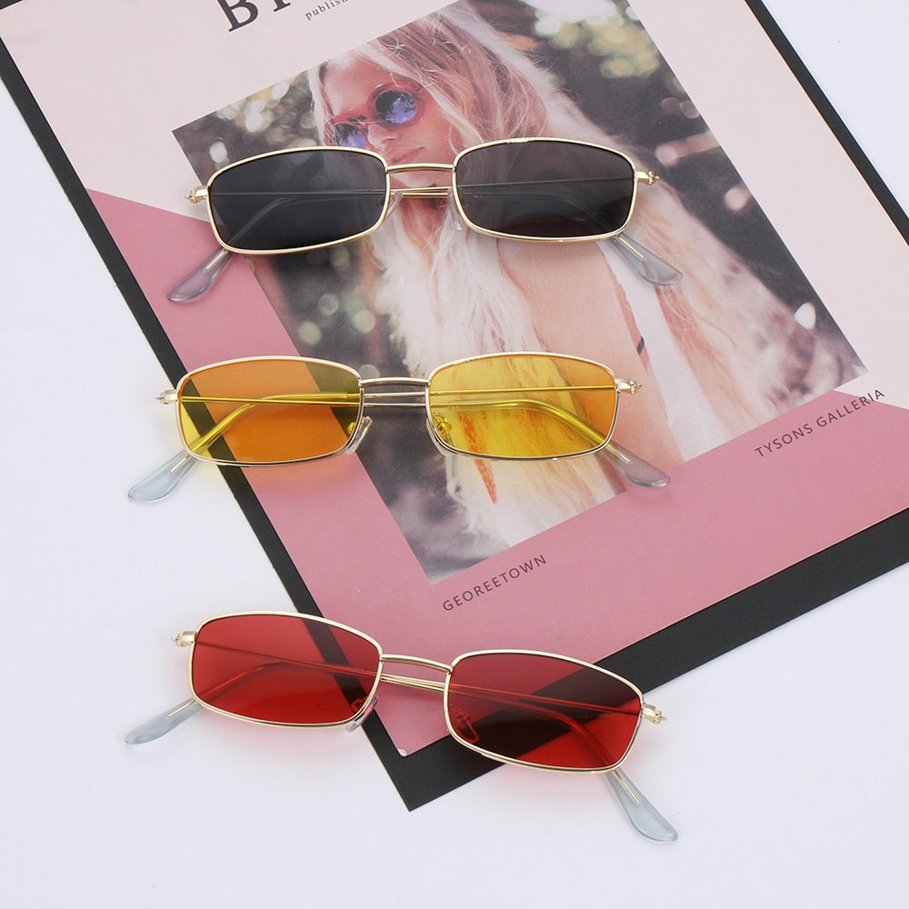 Retro Rectangle UV400 Sunglasses Candy Color Metal Frame Summer Driving Eyewear