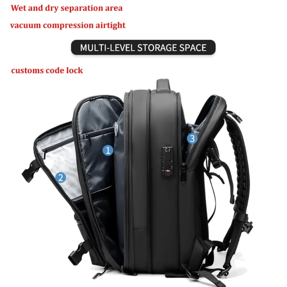 Expandable Waterproof Business Laptop Backpack with Vacuum Compression Travel Storage