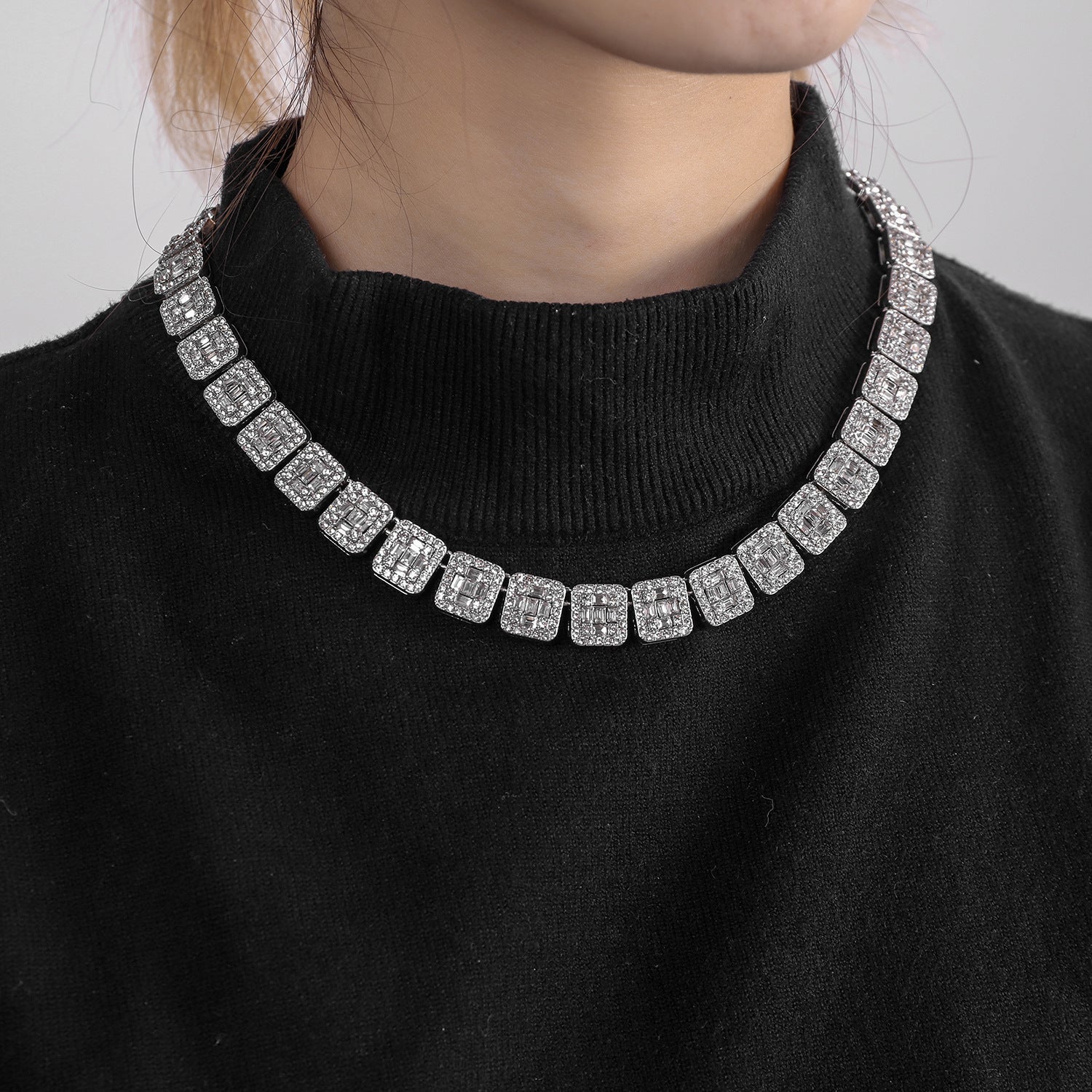 Fashion Square Rock Sugar Chain Necklace Bracelet Hip-Hop Jewelry Accessories Set