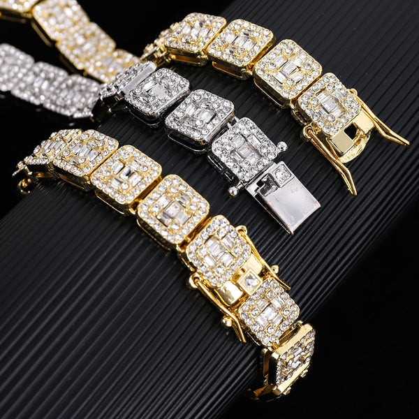Fashion Square Rock Sugar Chain Necklace Bracelet Hip-Hop Jewelry Accessories Set