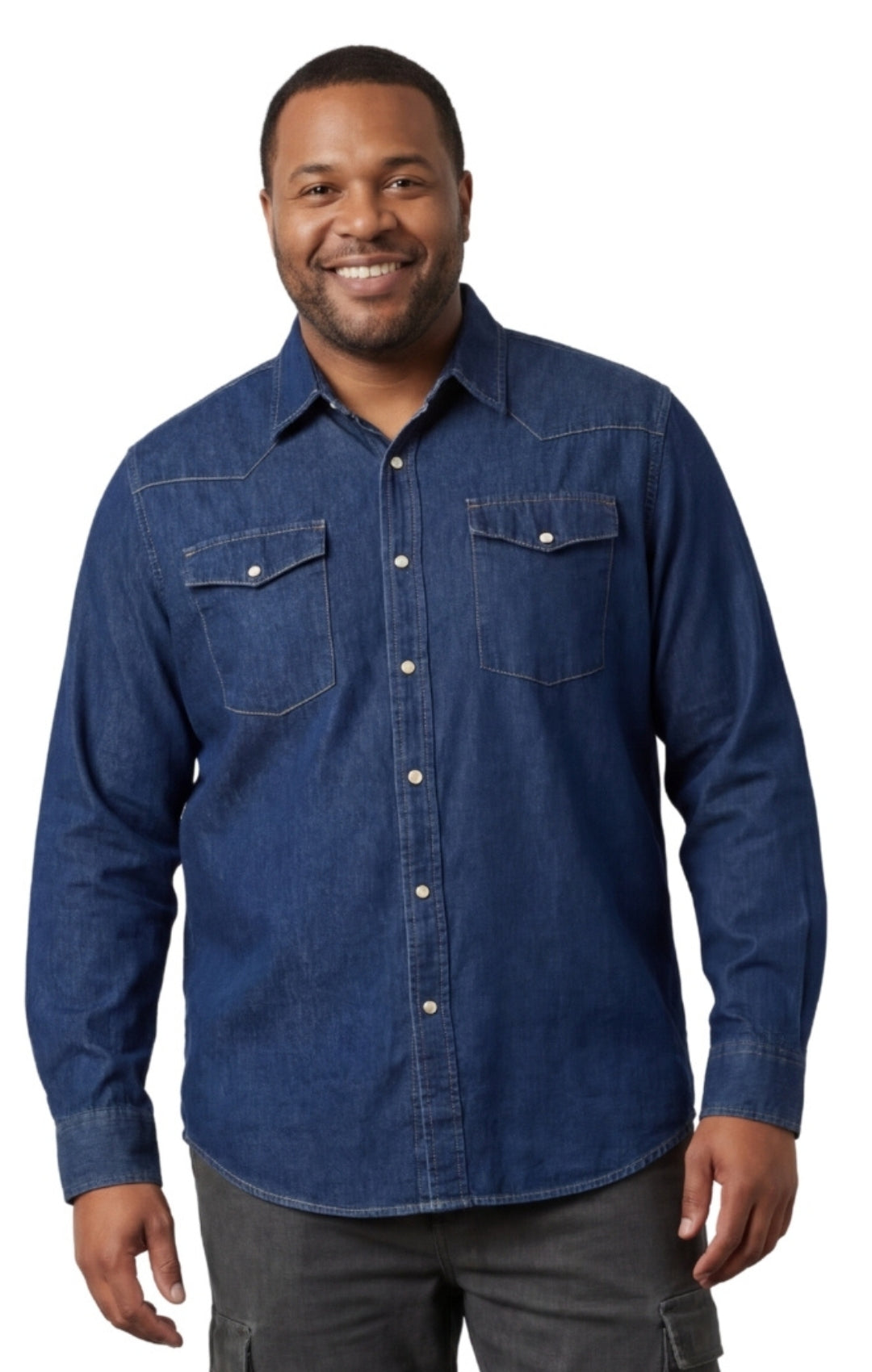 Men’s Western Snap Front Denim Twill Shirt with Chest Pockets Style