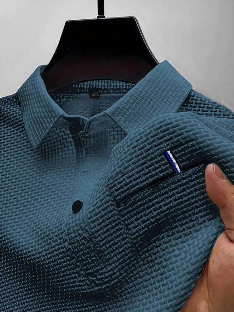 Cool Breeze Men’s Summer Ice Silk Lapel Pocket Polo Shirt