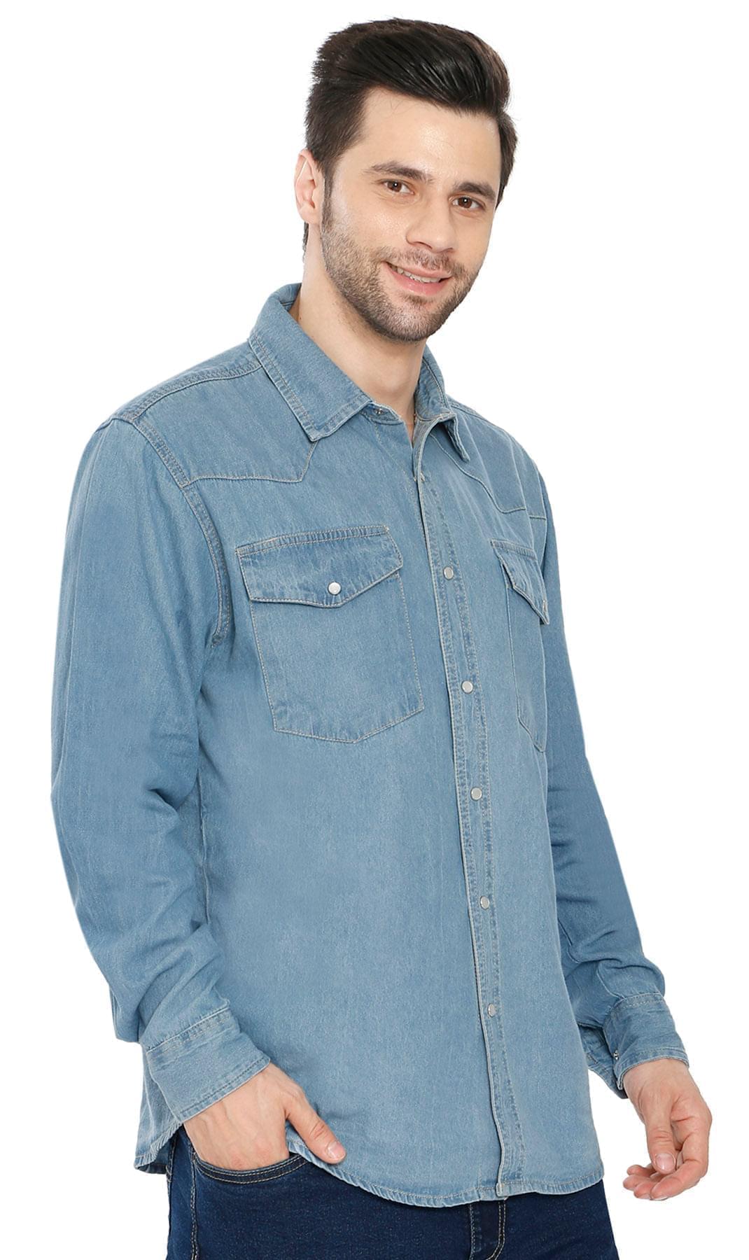 Men’s Western Snap Front Denim Twill Shirt with Chest Pockets Style