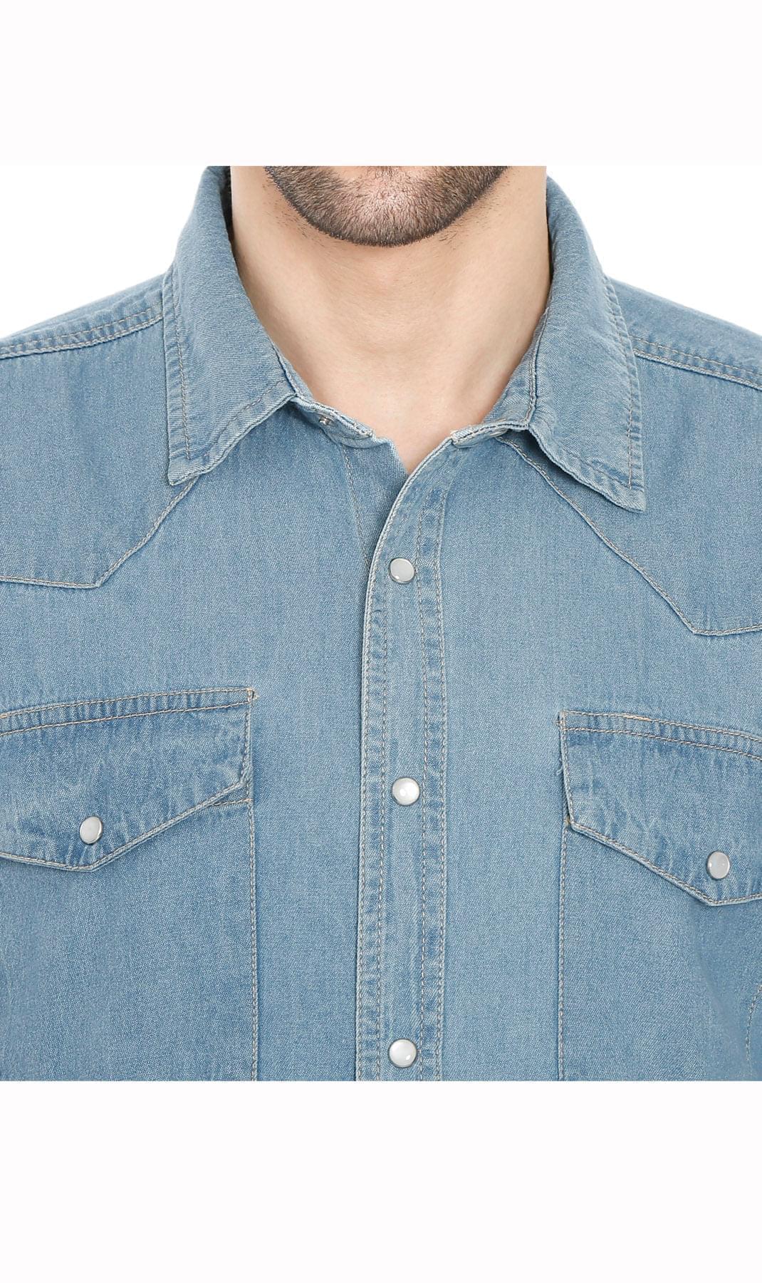 Men’s Western Snap Front Denim Twill Shirt with Chest Pockets Style