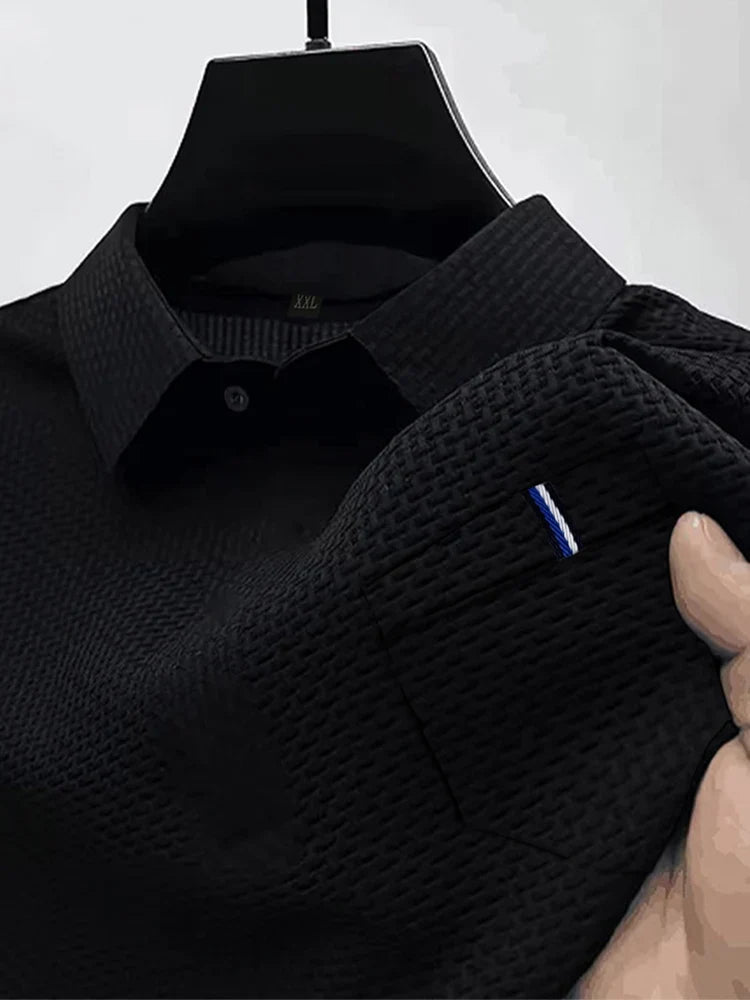 Cool Breeze Men’s Summer Ice Silk Lapel Pocket Polo Shirt
