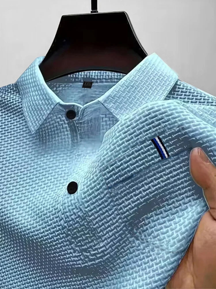 Cool Breeze Men’s Summer Ice Silk Lapel Pocket Polo Shirt