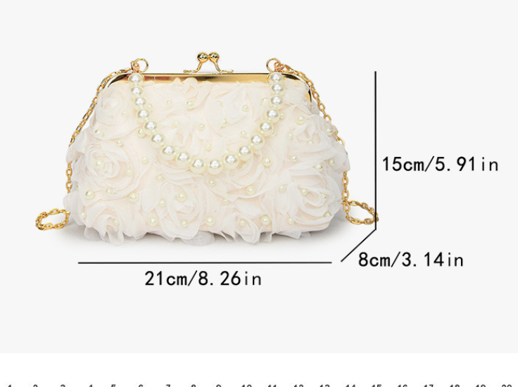 Net Lace Pleated Pearl Chain Crossbody Clutch Evening Handbag Korean Style