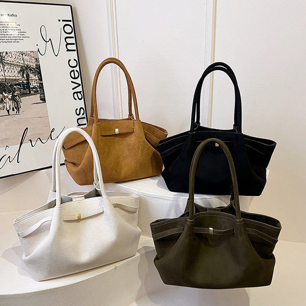 Women’s Suede Retro Tote Bag Large Capacity Autumn Winter Commuting Handbag