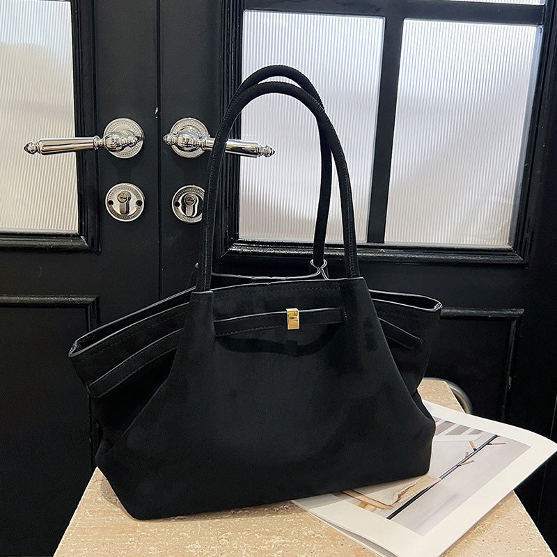 Women’s Suede Retro Tote Bag Large Capacity Autumn Winter Commuting Handbag
