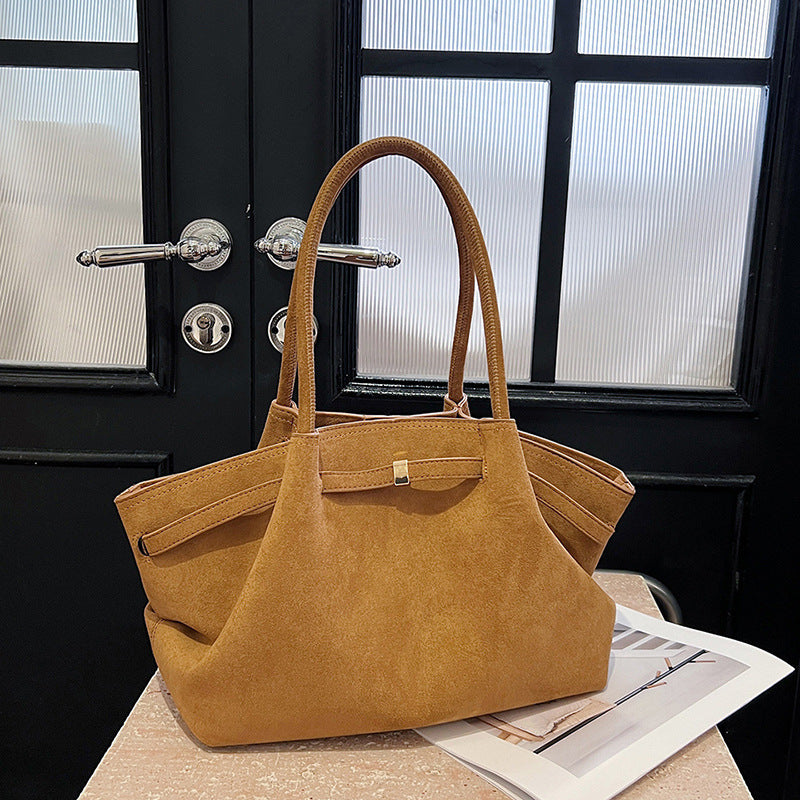 Women’s Suede Retro Tote Bag Large Capacity Autumn Winter Commuting Handbag