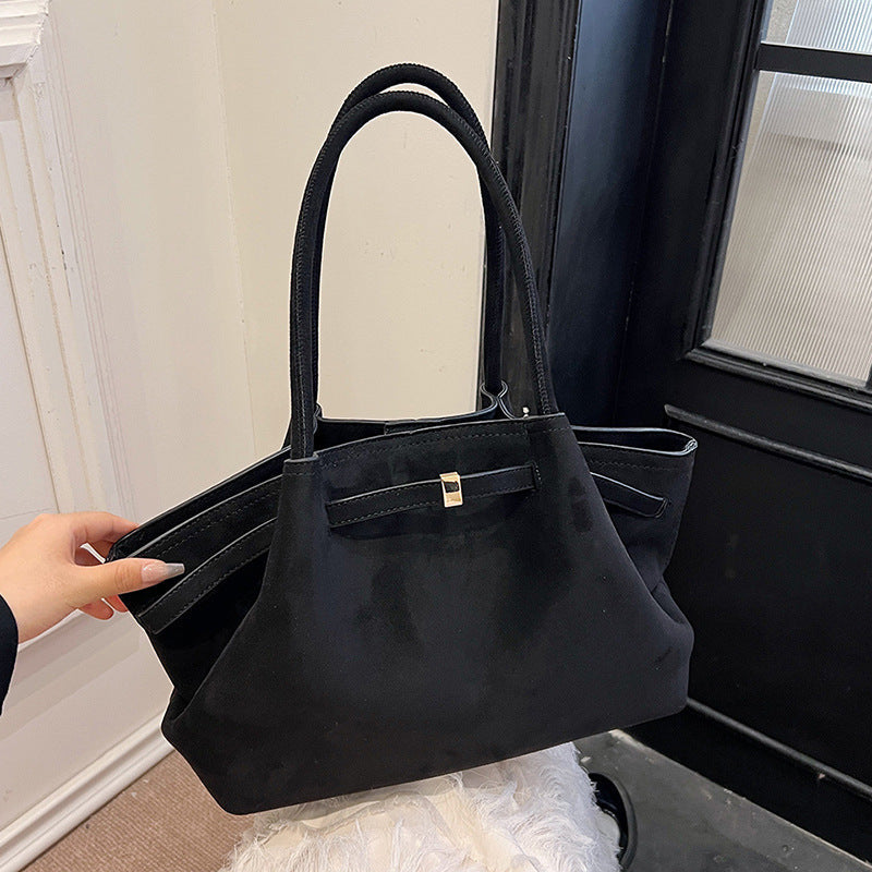 Women’s Suede Retro Tote Bag Large Capacity Autumn Winter Commuting Handbag