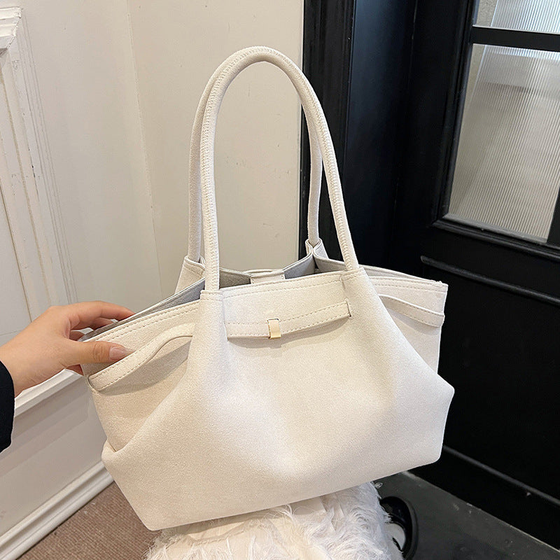 Women’s Suede Retro Tote Bag Large Capacity Autumn Winter Commuting Handbag
