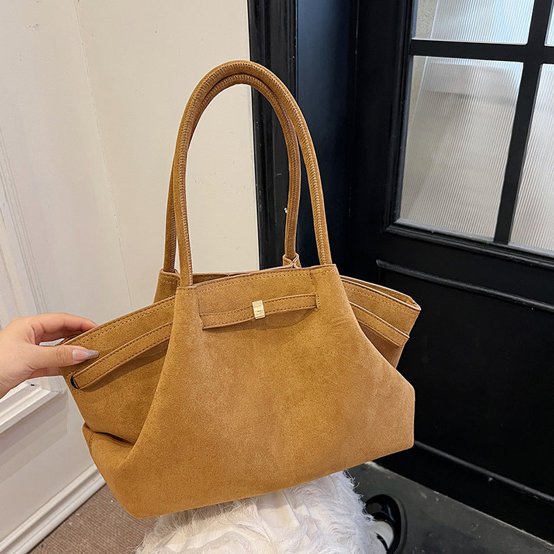 Women’s Suede Retro Tote Bag Large Capacity Autumn Winter Commuting Handbag